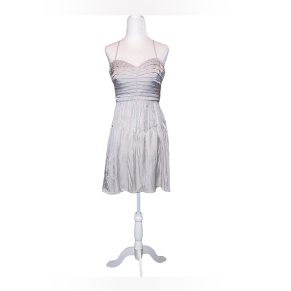 Silence Noise Mini Dress 6 Siver Metallic Ruched Chest Party Festive Holiday. Di - Picture 1 of 4